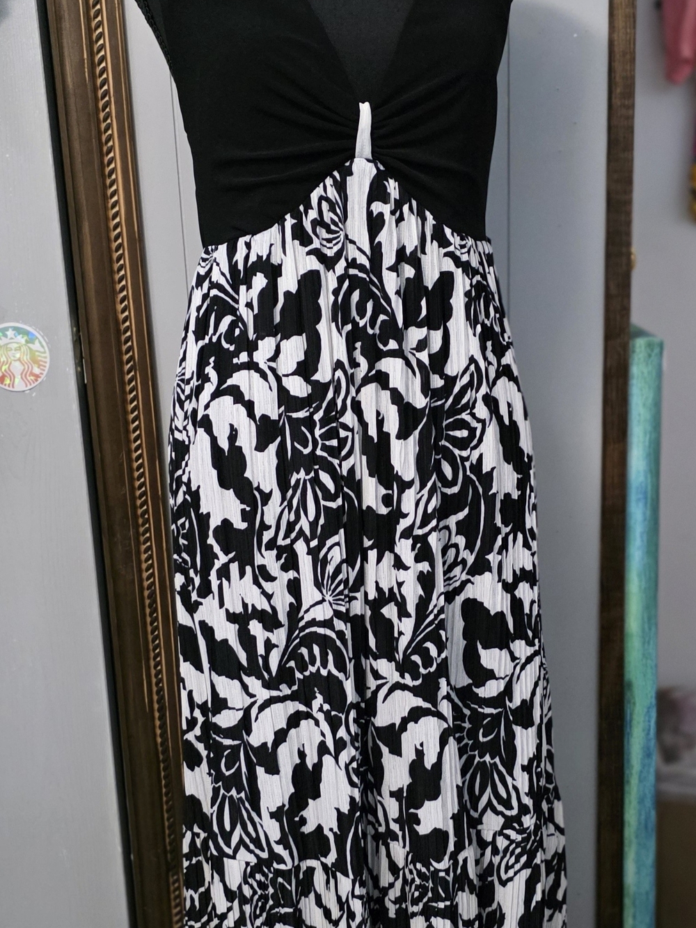 R&M Richards Black and White Floral Maxi Skirt Dress